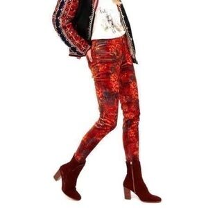 Free People Lennon Floral Funkytown Orange Red Velvet Pants